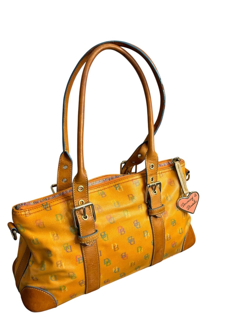 Vintage Dooney & Bourke Yellow brown Logo-Print canvas Shoulder bag Y2K handbags